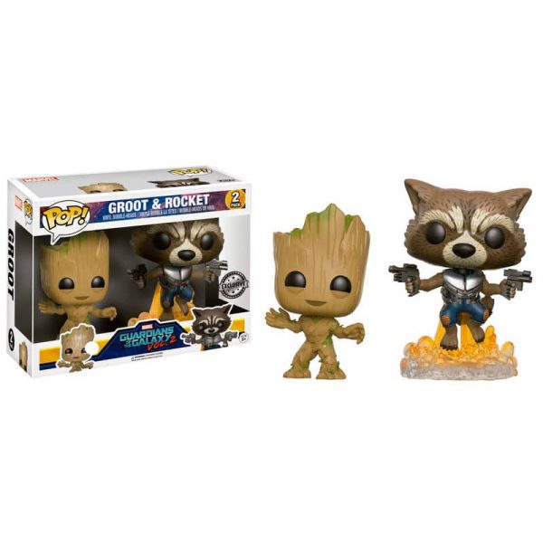 Set figuras POP! Vinyl Mavel Guardians of the Galaxy 2 Young Groot & Rocket Raccoon